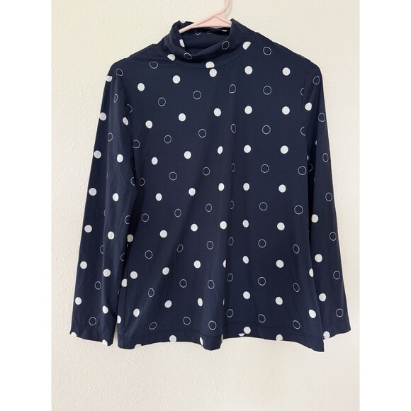 St. John Navy Polka Dot Mock Neck Base layer Minimalist Quiet Luxury Top Size M - Picture 1 of 6